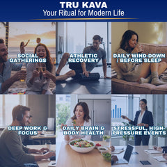 Tru Kava sobre abierto con polvo en cuchara listo para mezclar