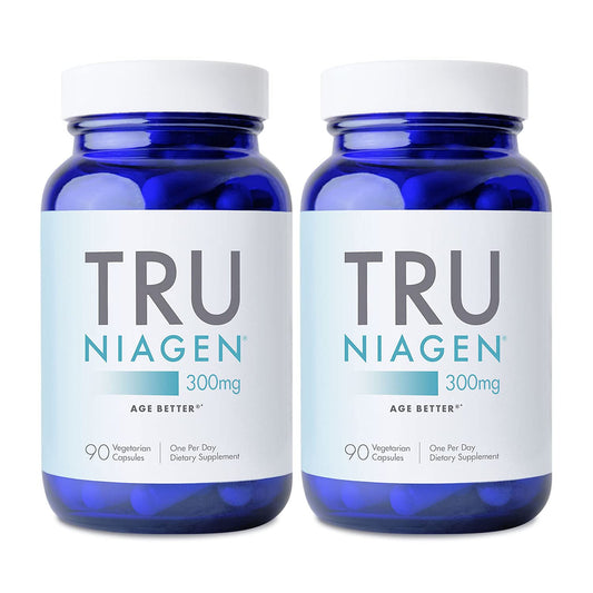 TRU NIAGEN envase frontal mostrando dos frascos y beneficio de durabilidad