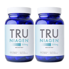 TRU NIAGEN envase frontal mostrando dos frascos y beneficio de durabilidad