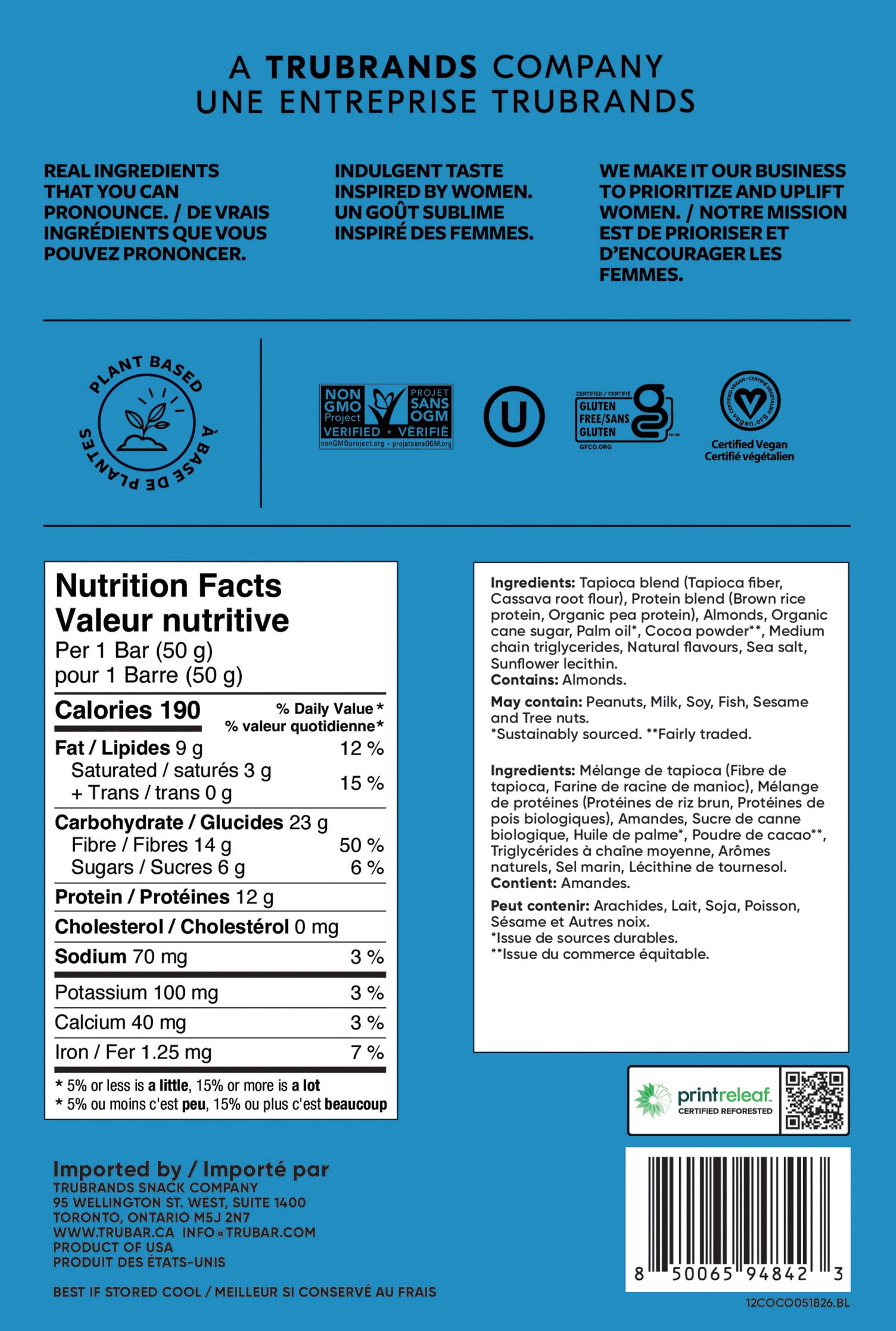 TRUBAR barra abierta con relleno que destaca proteína vegetal