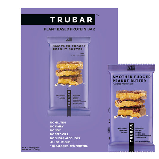 TRUBAR empaque frontal Smother Fudger mostrando sabor y beneficios