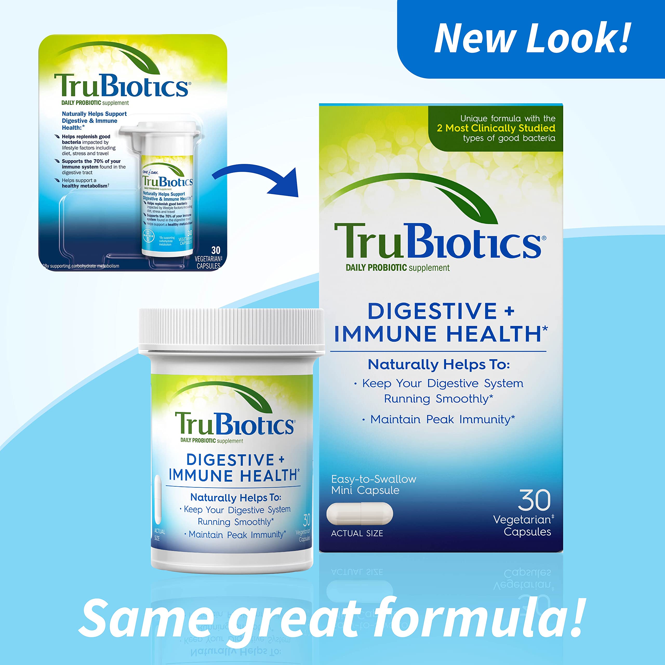 TruBiotics cápsula en mano para fácil toma diaria y conveniencia
