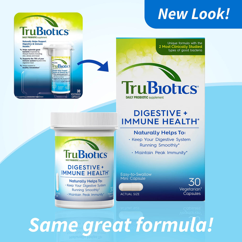 TruBiotics cápsula en mano para fácil toma diaria y conveniencia