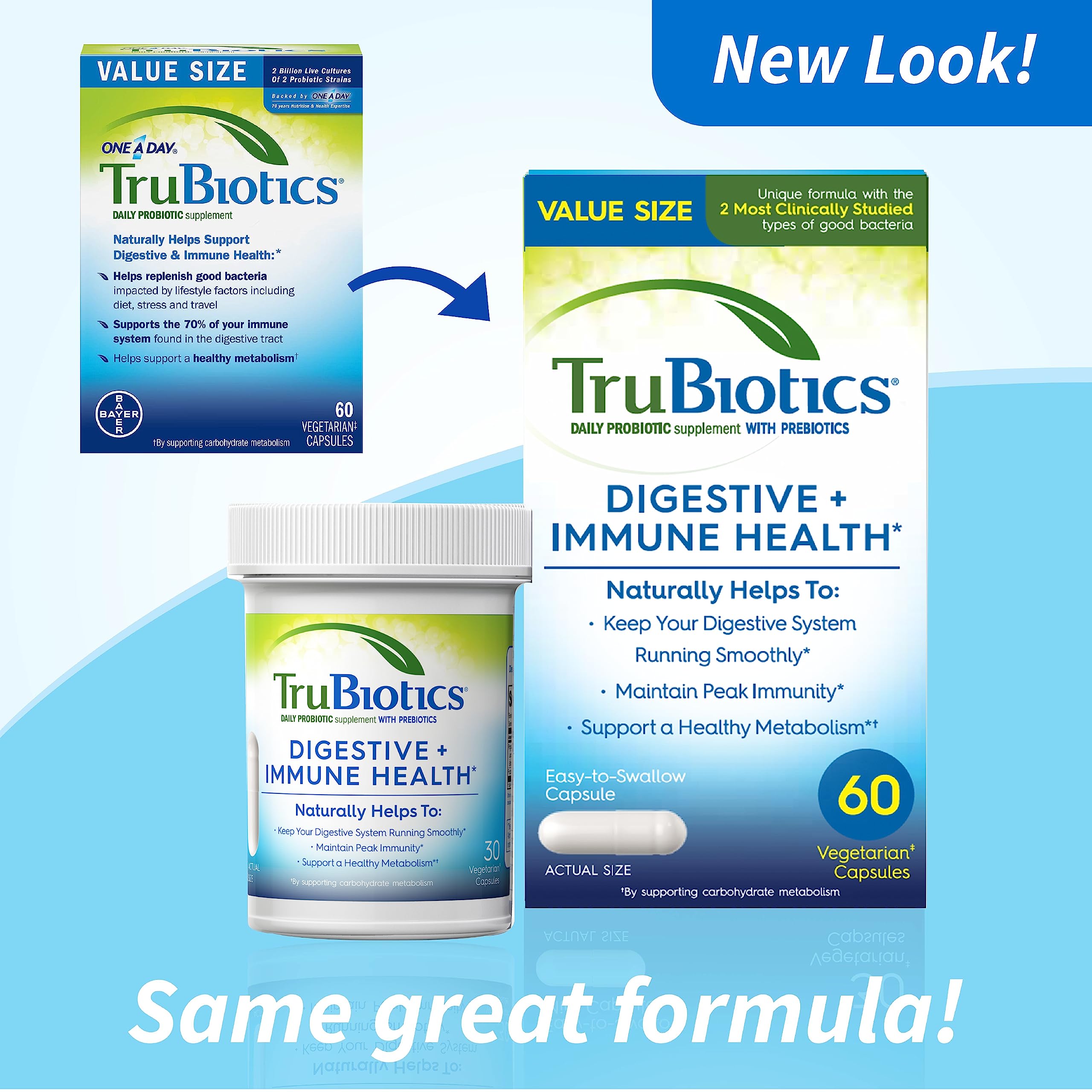 TruBiotics cápsula en primer plano que muestra textura y facilidad de ingesta