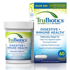 TruBiotics frente del empaque mostrando la marca y beneficios claros