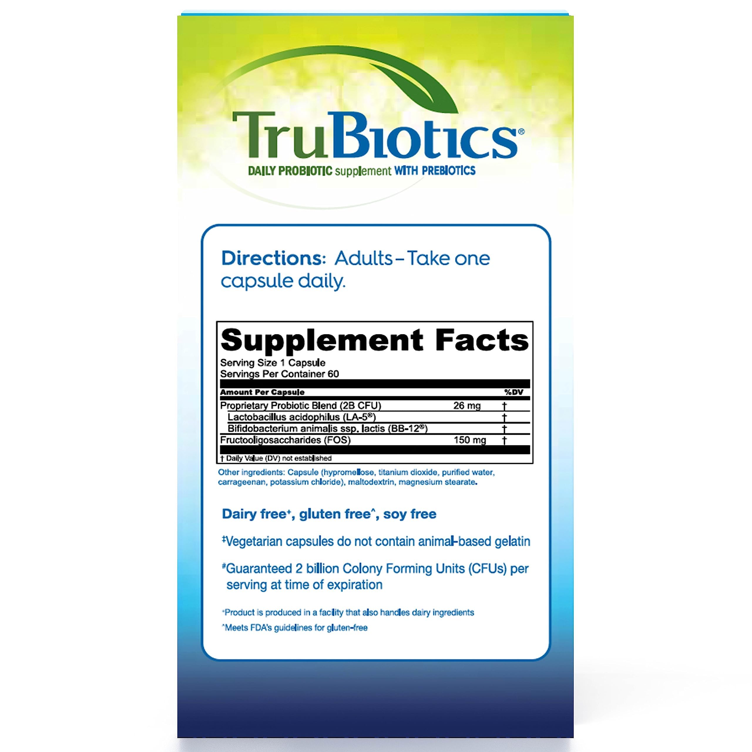 TruBiotics etiqueta con ingredientes destacando las cepas y prebióticos