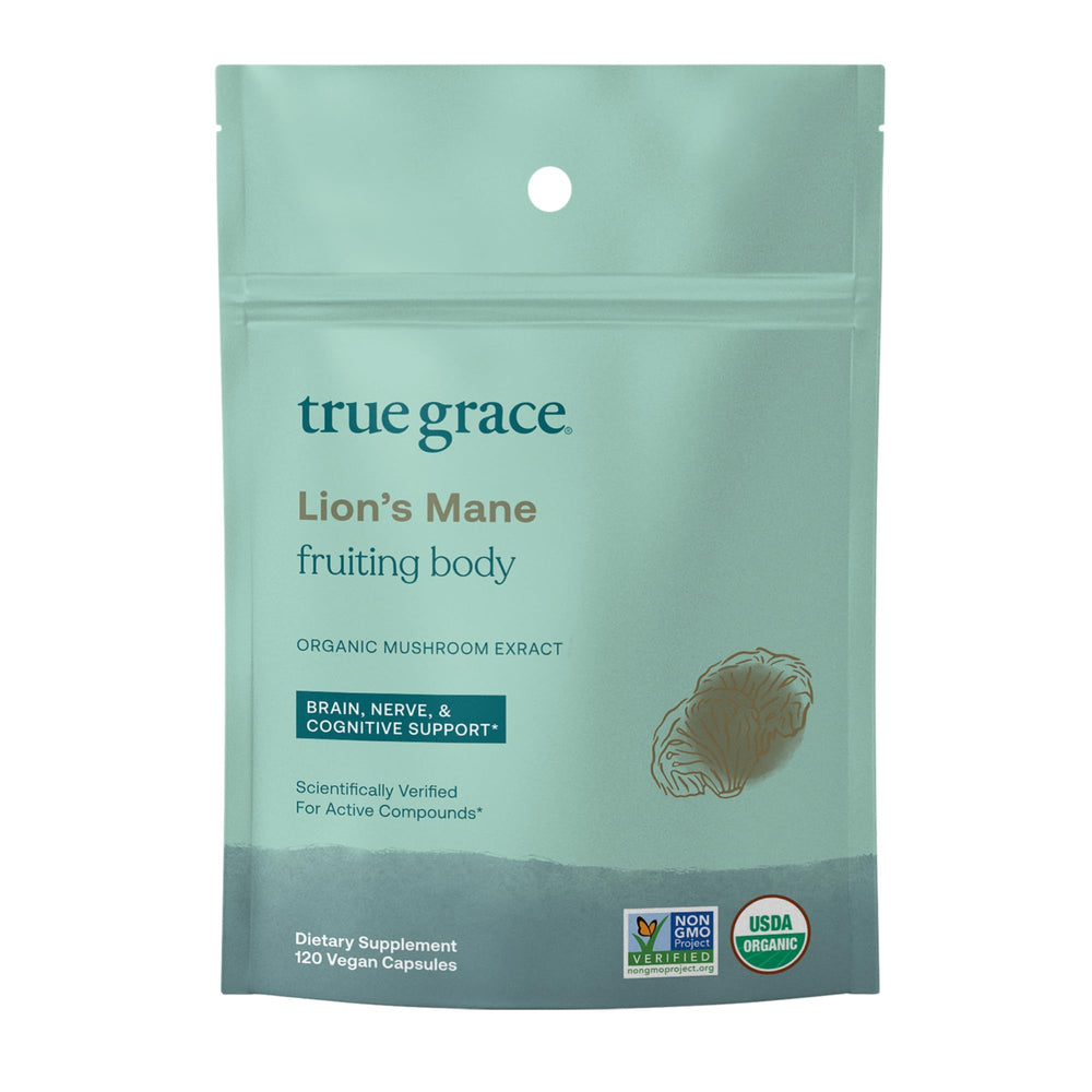 True Grace Lion’s Mane bottle front showing brain support potential