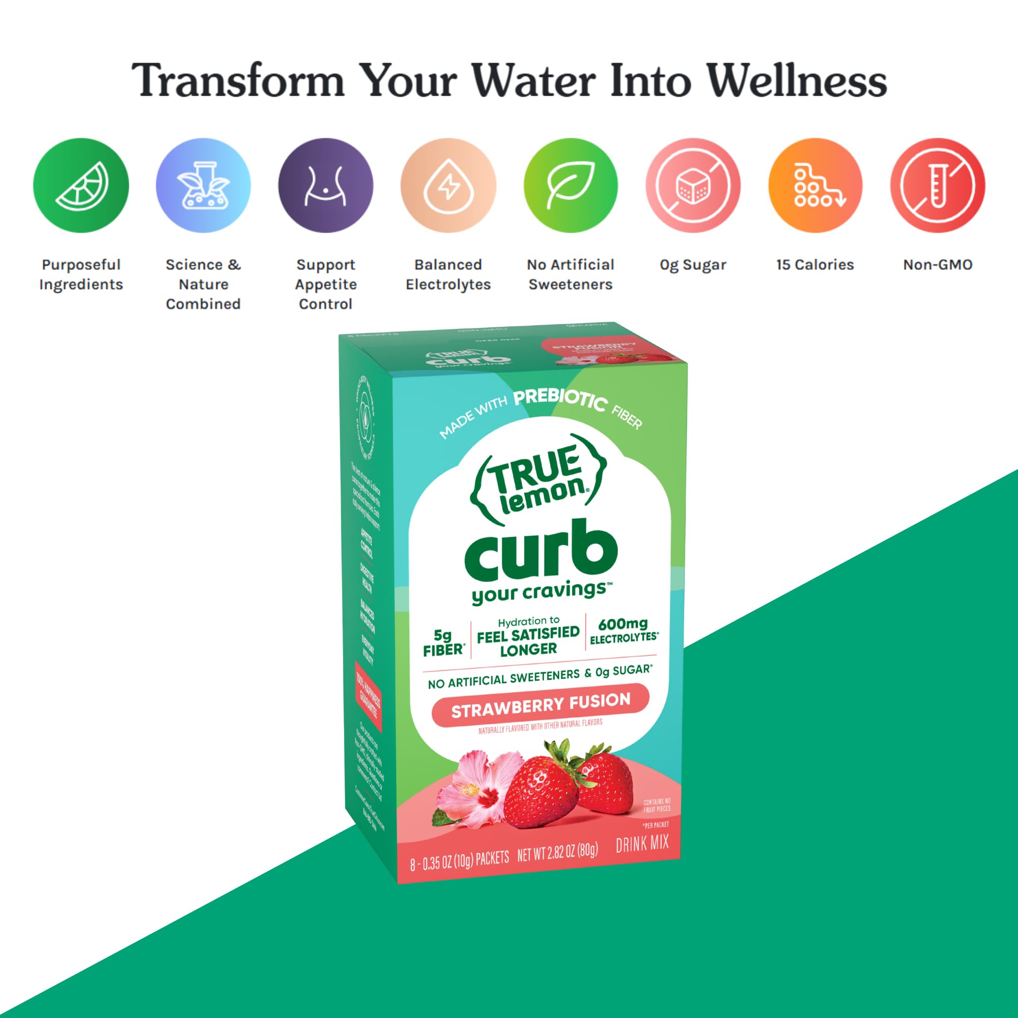 True Lemon producto en mesa de desayuno junto a fruta y botella deportiva