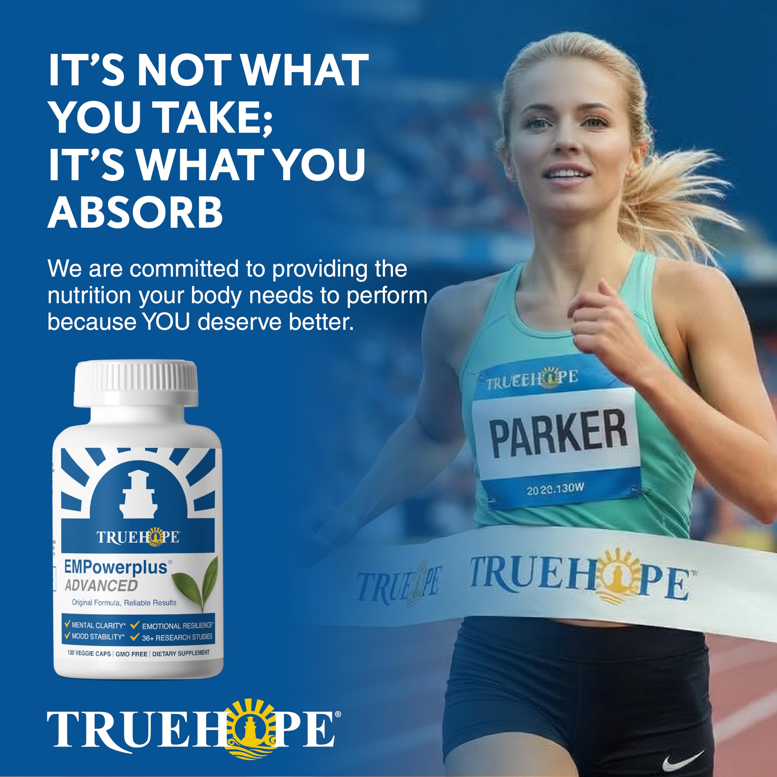 Truehope frasco en mano para mostrar tamaño y porción para 30 días