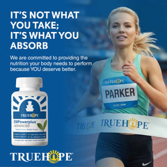 Truehope frasco en mano para mostrar tamaño y porción para 30 días