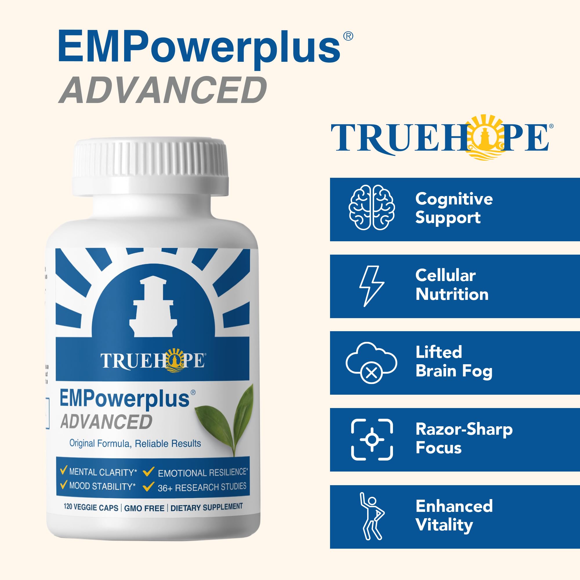 Truehope etiqueta nutricional legible resaltando proporciones y cofactors