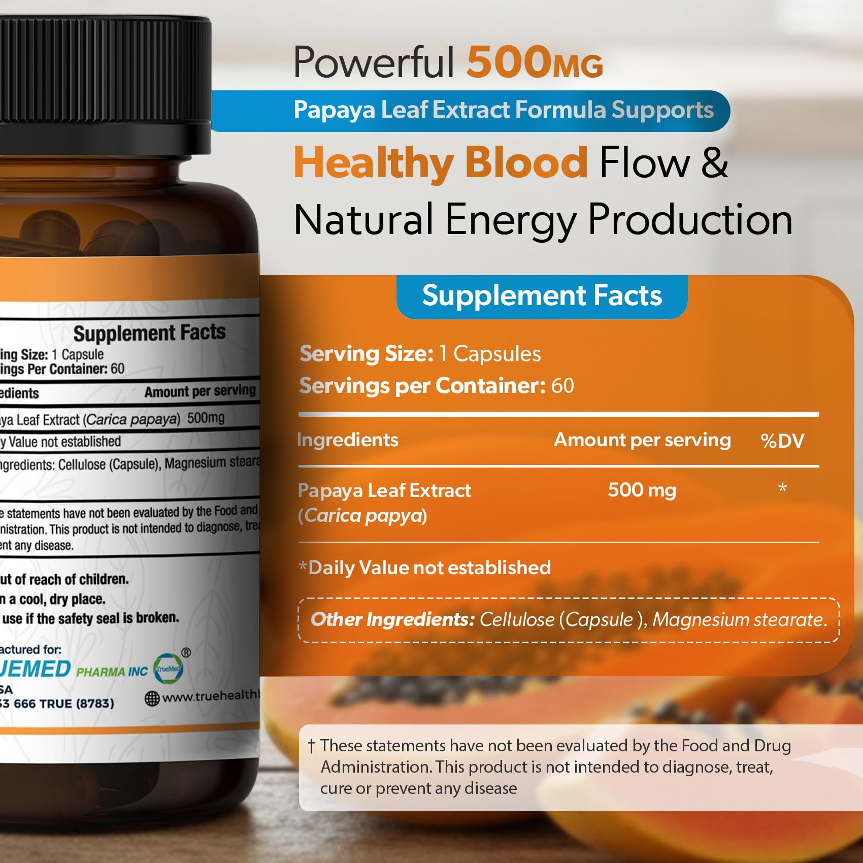 TRUEMED etiqueta lateral con información de ingredientes y dosis