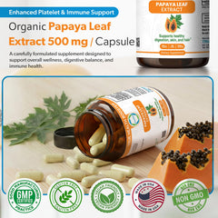TRUEMED hoja de papaya en primer plano mostrando origen vegetal