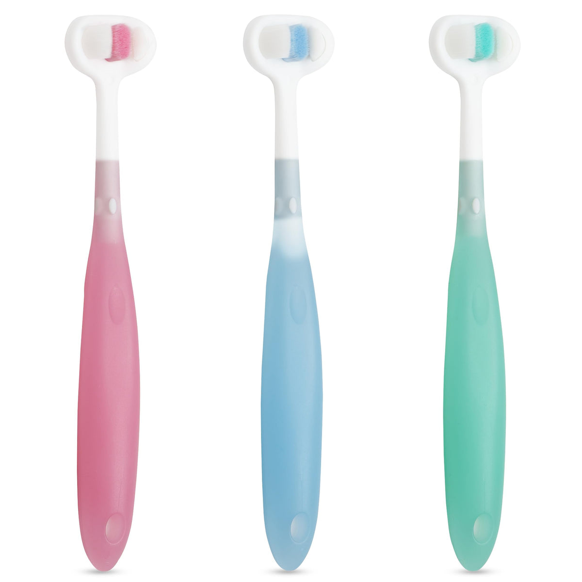 Trueocity vista frontal del pack con tres cepillos, práctico para familias
