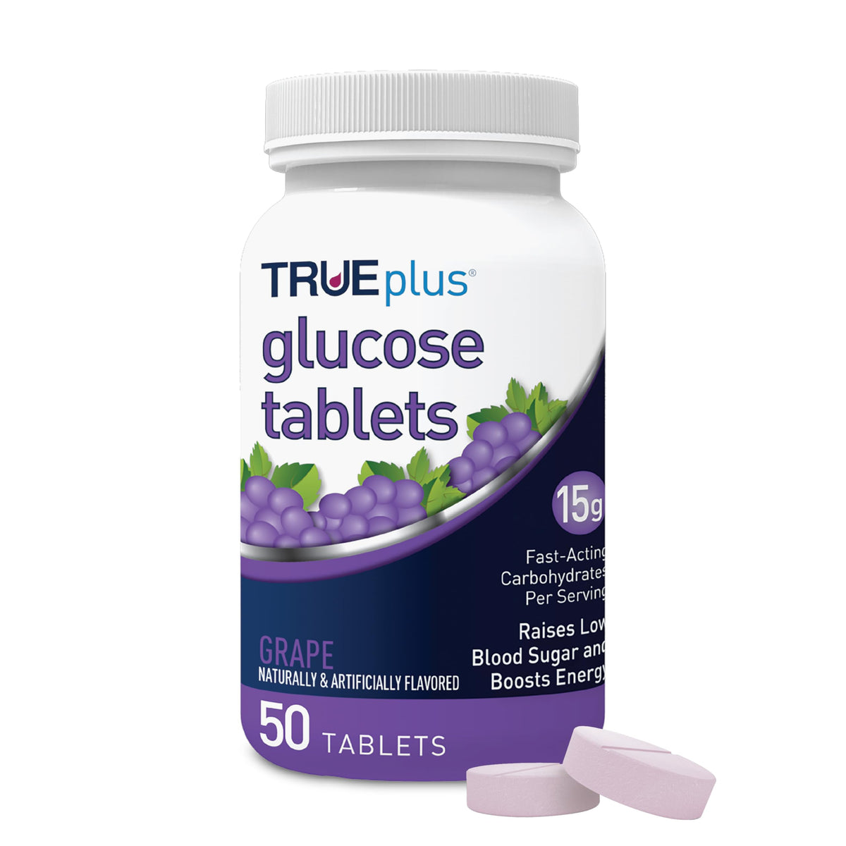 TRUEplus frasco 50 unidades mostrado frontalmente con beneficio conveniencia