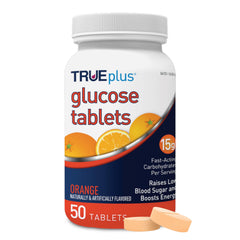 TRUEplus frasco frente sabor naranja mostrando la etiqueta y beneficio práctico