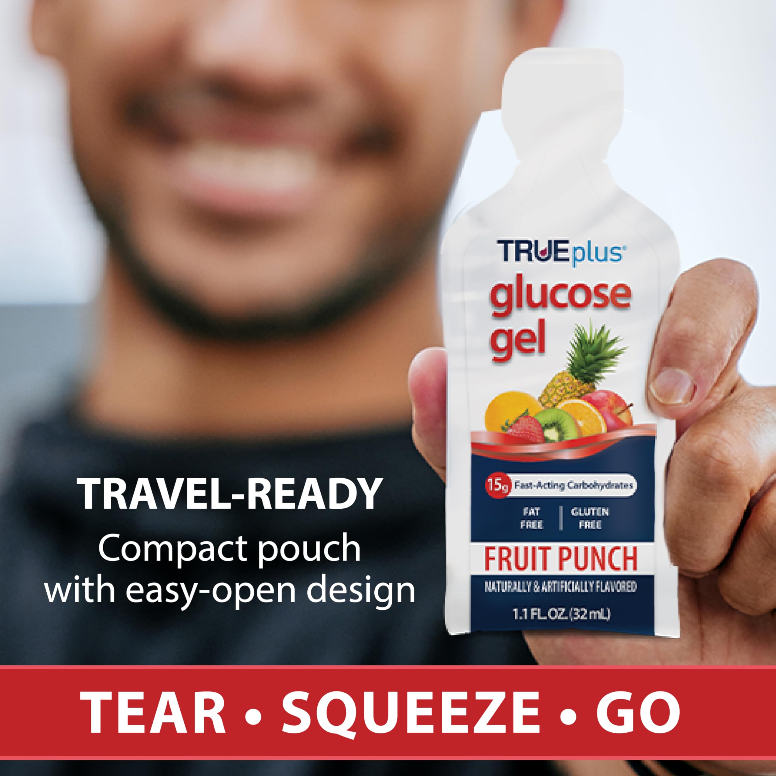 Comparación de tamaño del sobre TRUEplus junto a una botella para referencia