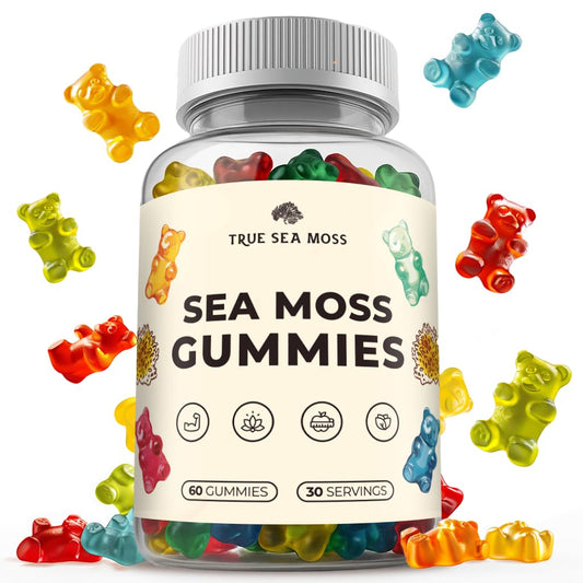 TrueSeaMoss gominolas: empaque visible para almacenamiento práctico.