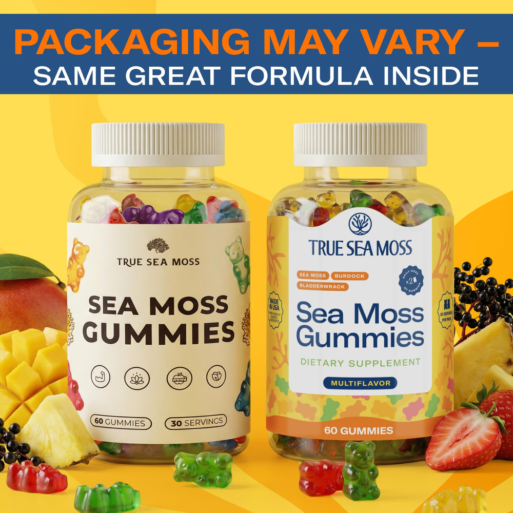 TrueSeaMoss ingredientes en primer plano: musgo, bardana y bladderwrack, claridad de fórmula