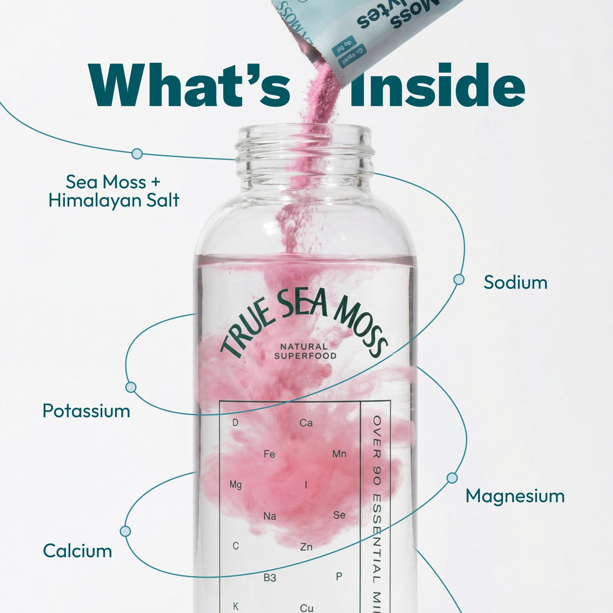 TrueSeaMoss mezcla en vaso transparente mostrando disolución completa