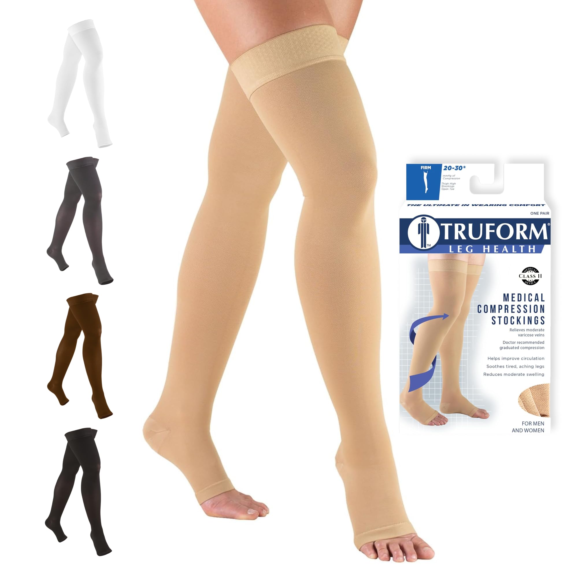 Truform empaque frontal mostrando medias compresión y beneficio soporte