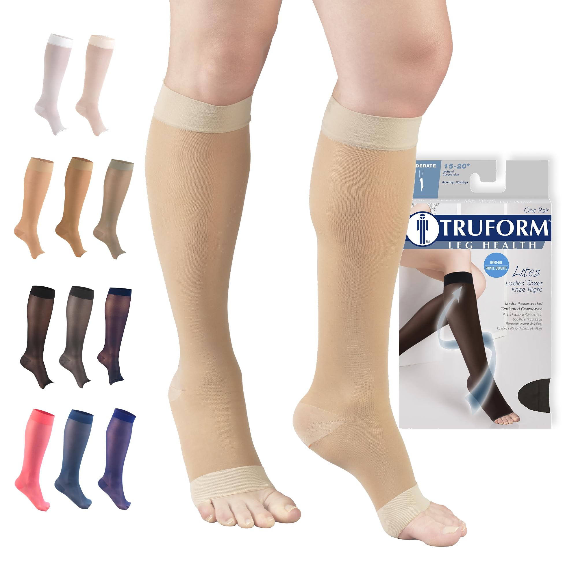 Truform empaque frontal mostrando medias nude y compresión elegante