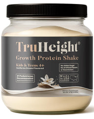 TruHeight envase frontal del batido de vainilla con diseño claro y llamativo, beneficio: aporte nutritivo