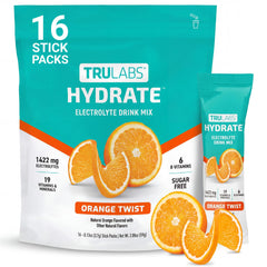 TRULABS empaque frontal sabor Orange Twist mostrando sticks y beneficios