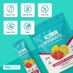 TRULABS polvo granulado en primer plano, muestra textura fina y mezcla rápida