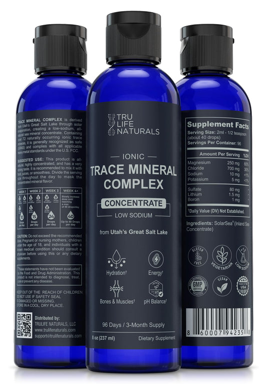 TRULIFE NATURALS etiqueta con información de minerales y beneficios