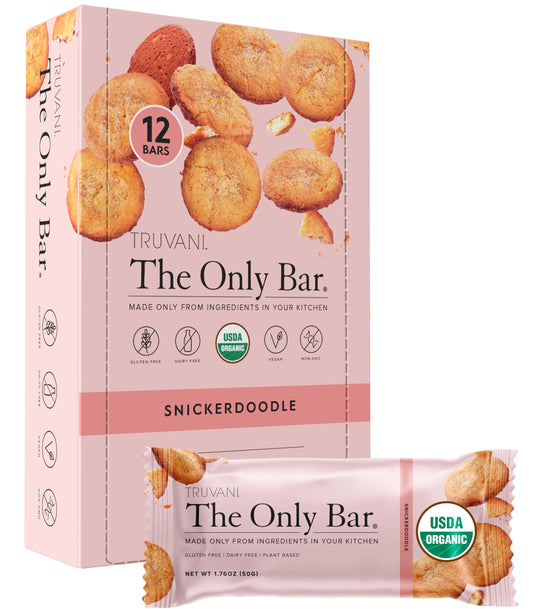 Barra Truvani Snickerdoodle envuelta individualmente, snack práctico para llevar