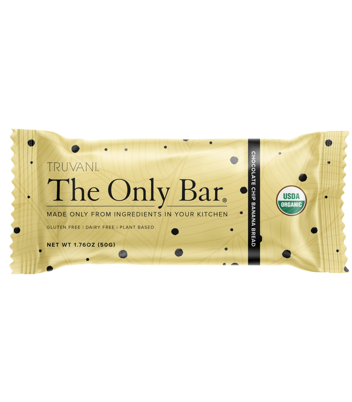 Barras Truvani basadas en plantas con pan de plátano y chispas de chocolate, empaque listo para llevar
