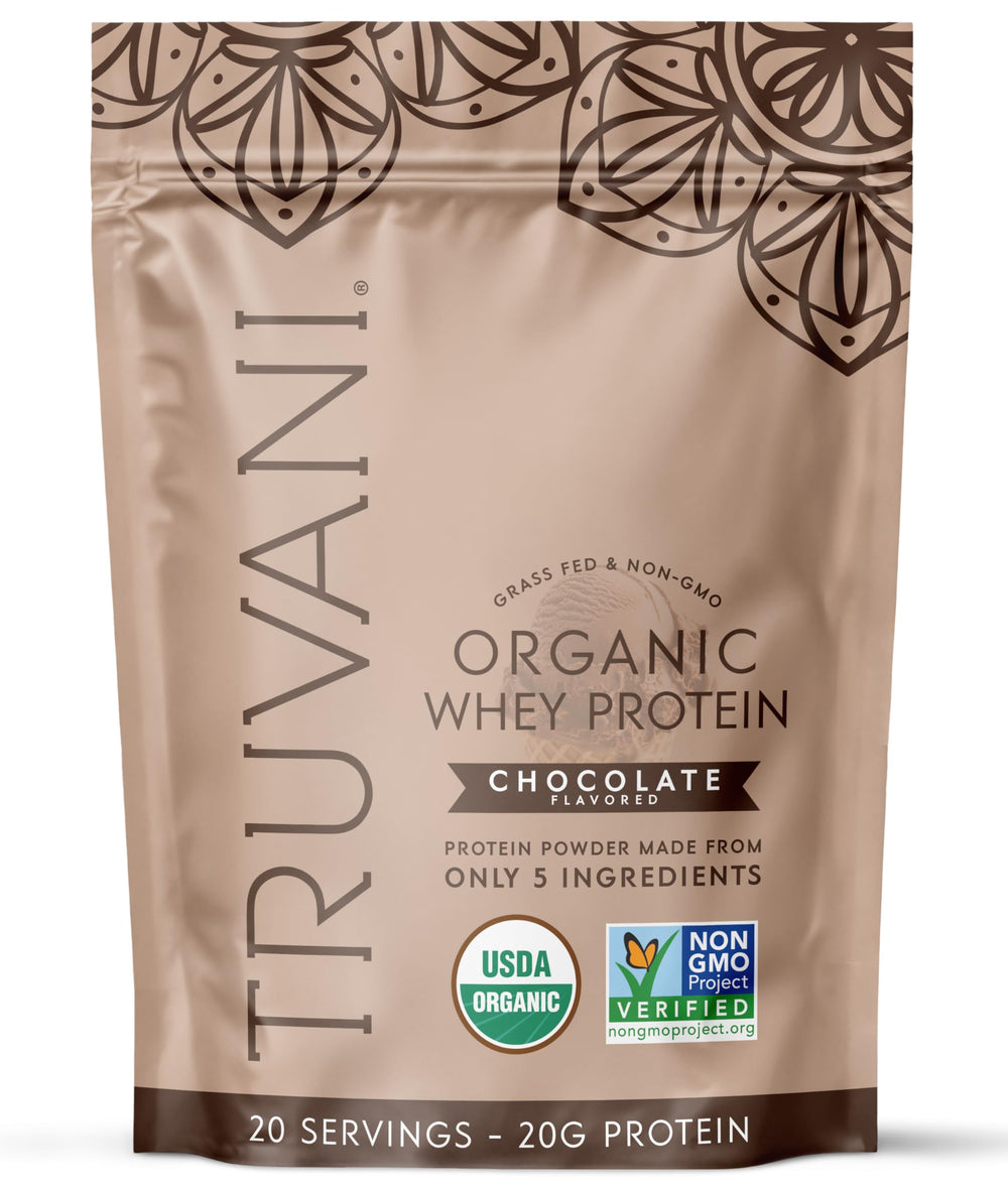 Truvani envase frontal chocolate mostrando sello orgánico y beneficios