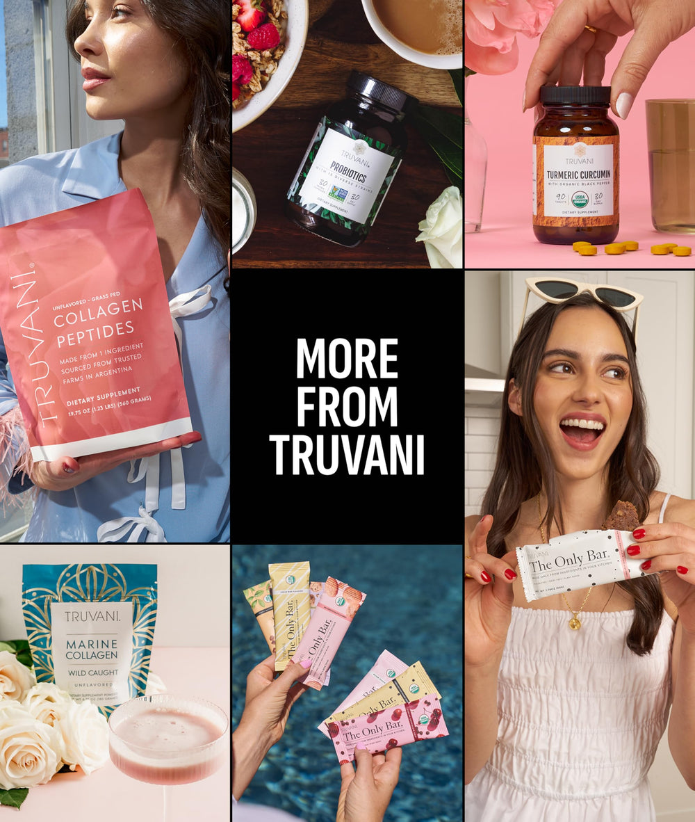 Truvani junto a una manzana para comparar tamaño y porción visual