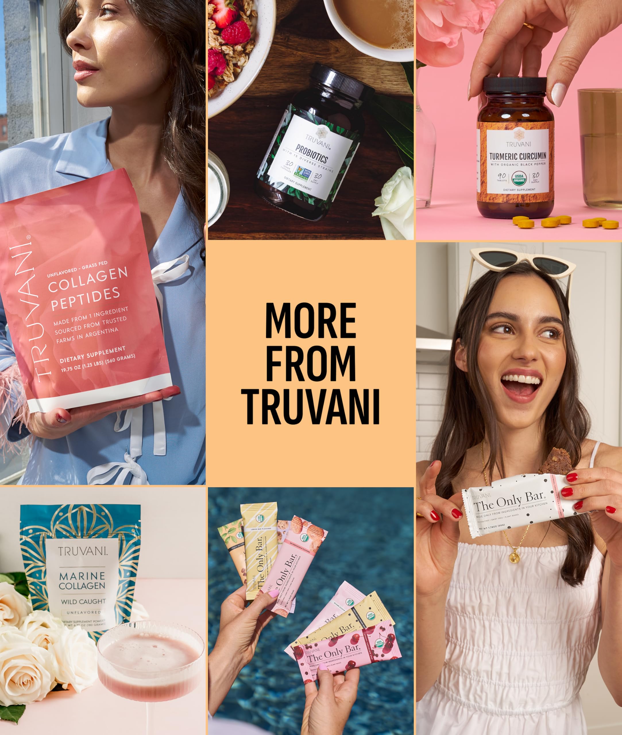 Envase Truvani comparado con mano para apreciar tamaño y raciones disponibles