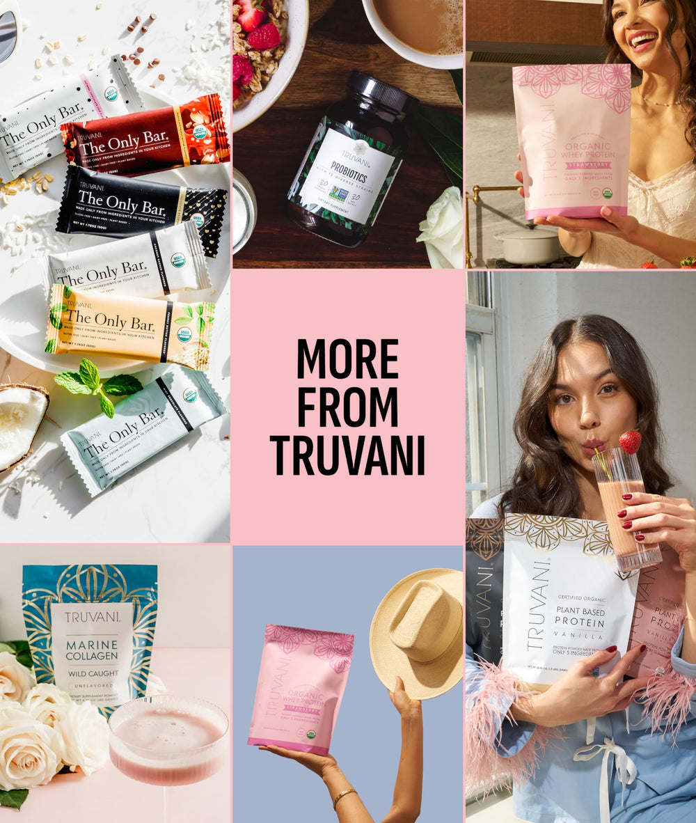 Truvani envase junto a regla para escala, muestra tamaño y almacenamiento