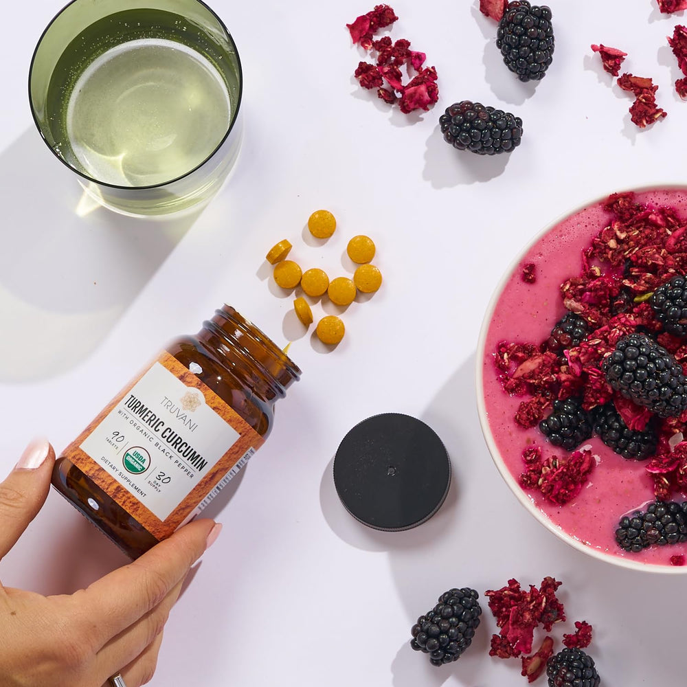 primer plano de etiqueta Truvani con sellos USDA Organic y no-GMO