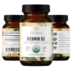 Truvani etiqueta con lista de ingredientes orgánicos y certificación visible