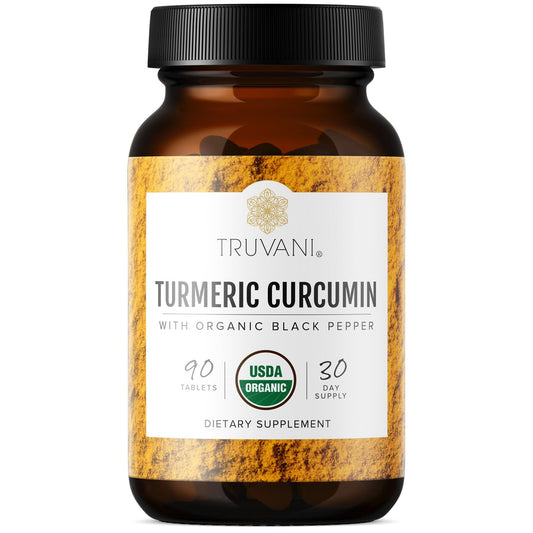 Truvani frasco frontal mostrando etiqueta y beneficio de ingredientes orgánicos