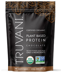 Truvani empaque frontal mostrando sabor chocolate y confianza orgánica