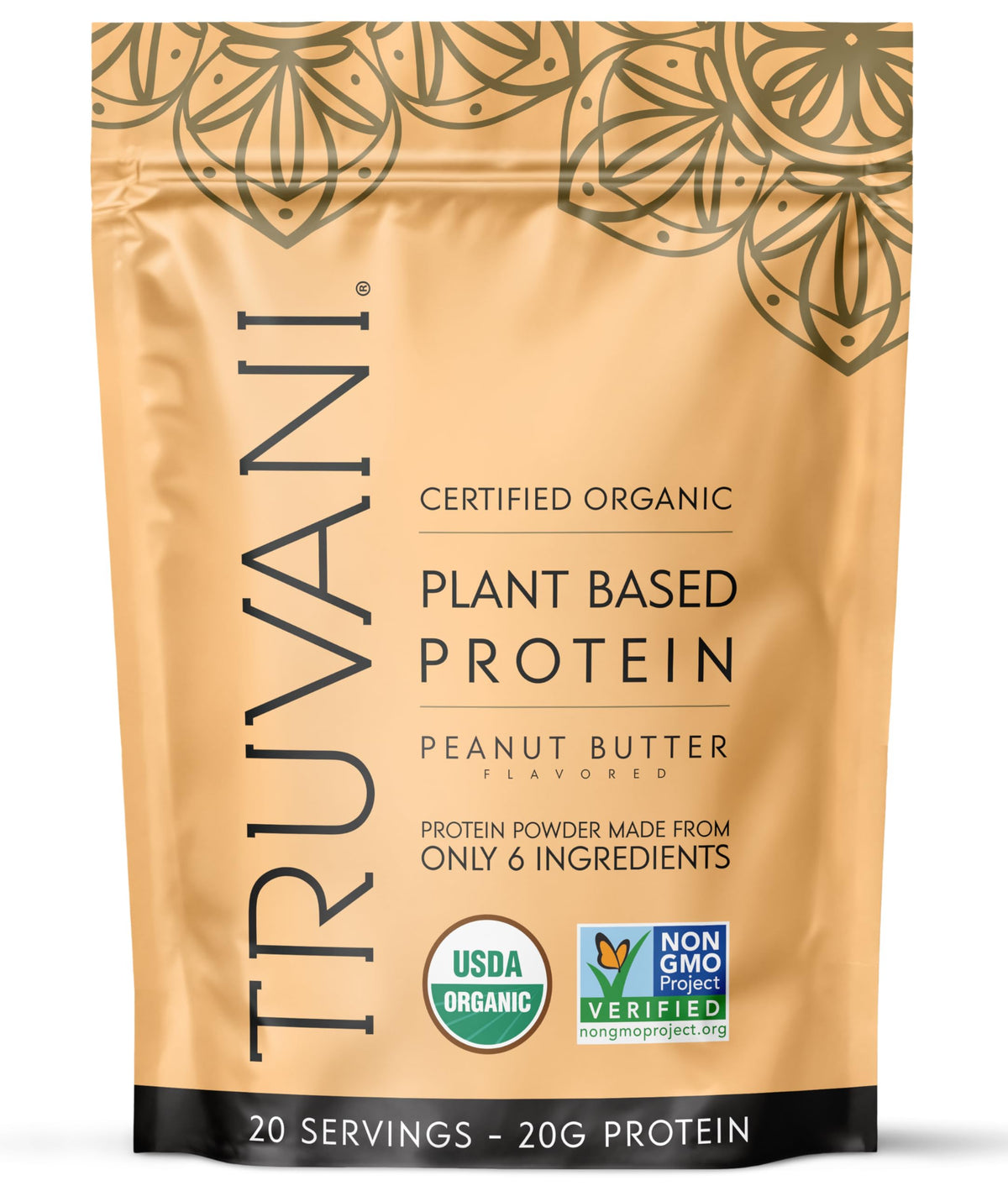 Truvani envase frontal sabor mantequilla de cacahuate mostrando etiqueta clara y natural