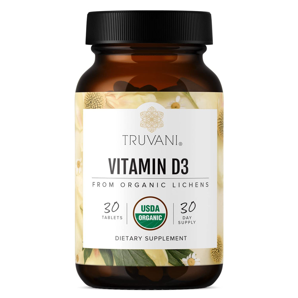 Truvani empaque frontal de Vitamin D3 mostrando diseño y beneficio de pureza