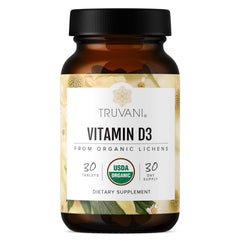 Truvani empaque frontal de Vitamin D3 mostrando diseño y beneficio de pureza