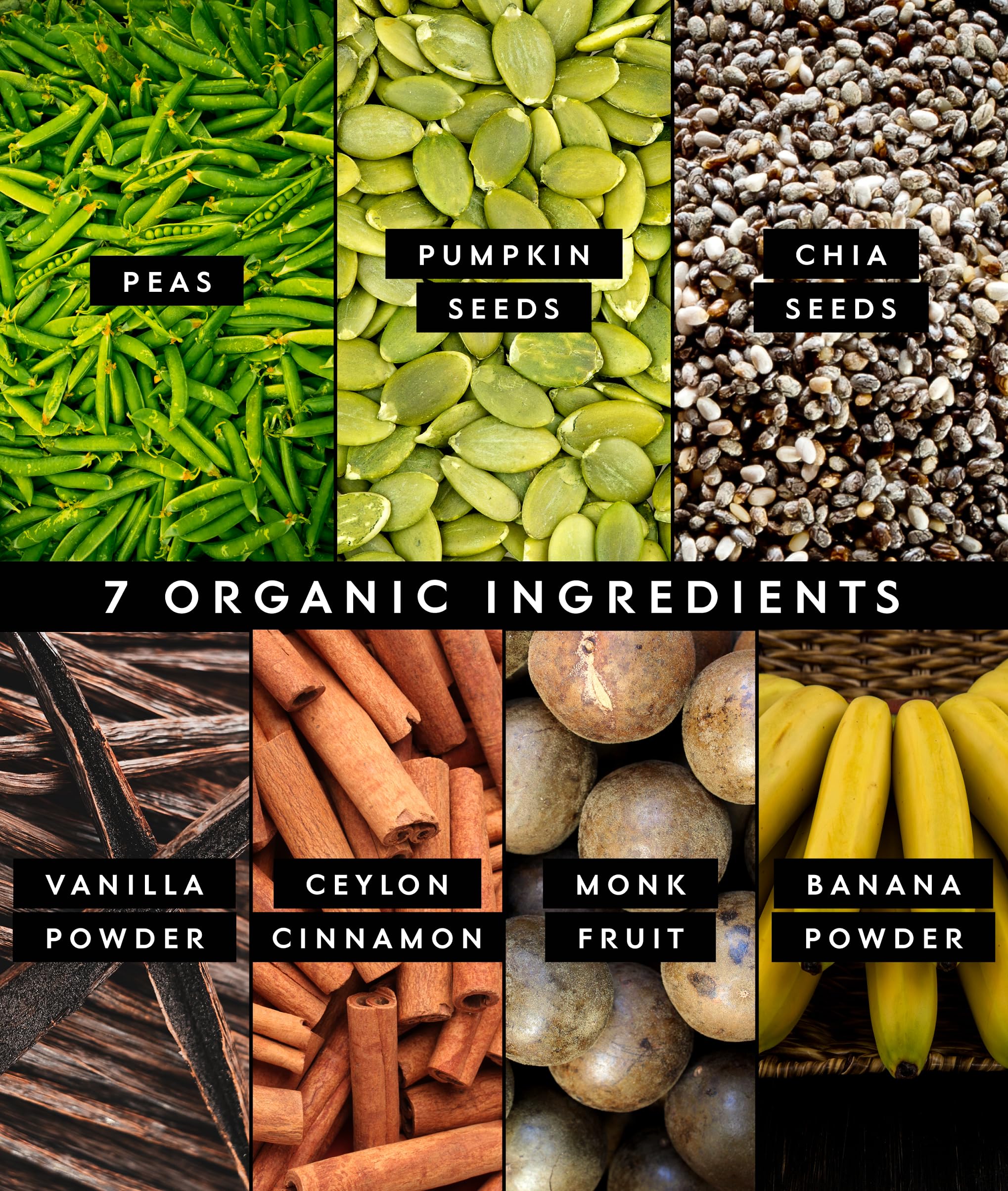 Truvani ingredientes secos orgánicos, semillas y proteína vegetal seleccionada