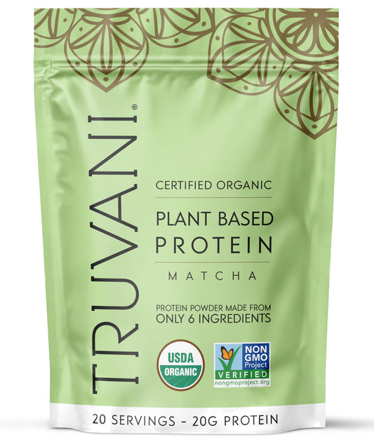 Truvani envase frontal matcha mostrando diseño y porciones