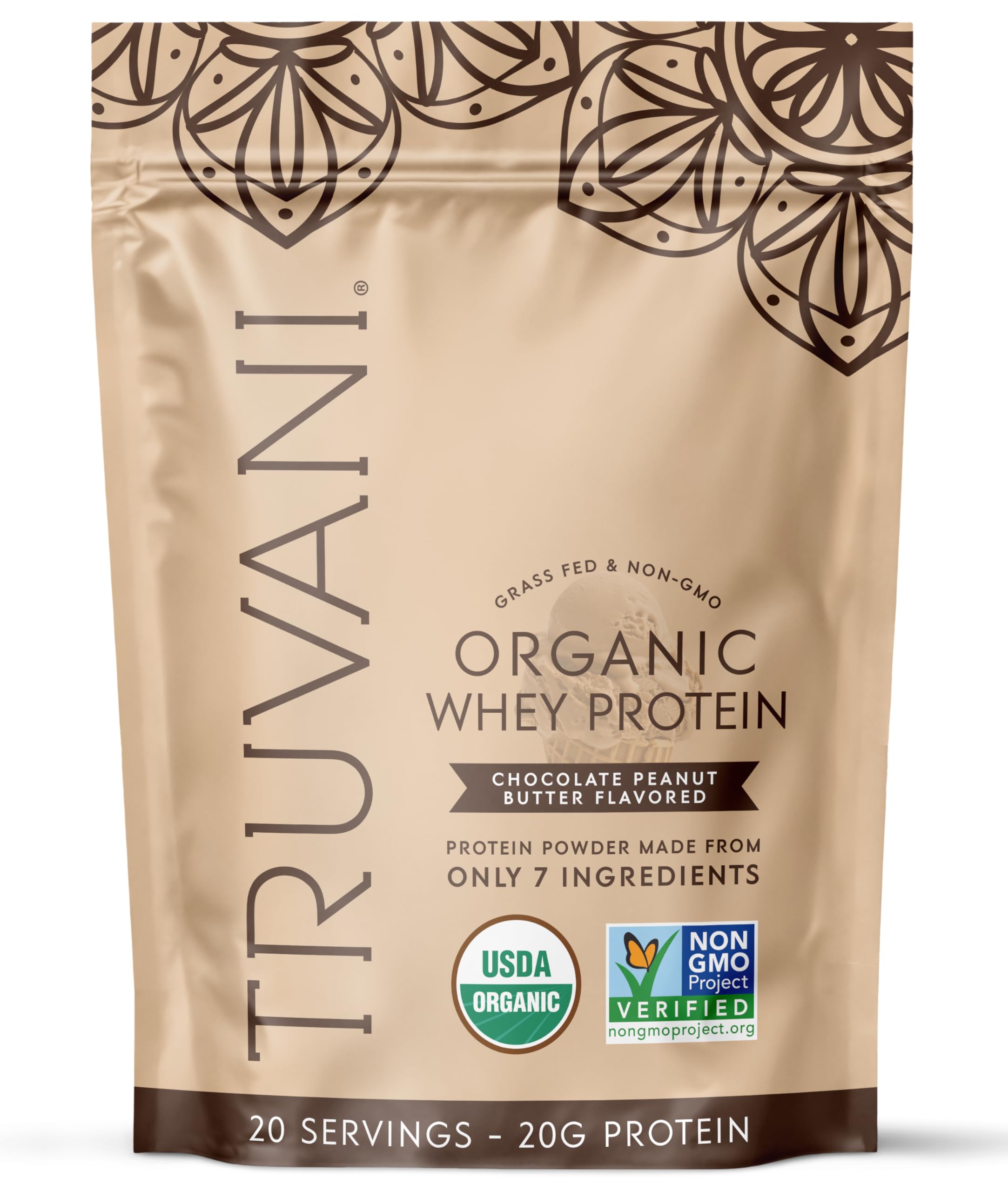 Truvani envase frontal mostra sabor chocolate cacahuate y confianza orgánica