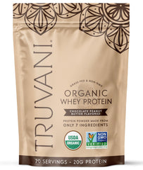 Truvani envase frontal mostra sabor chocolate cacahuate y confianza orgánica