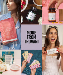 Truvani comparación de tamaño del envase junto a fruta para referencia de porciones