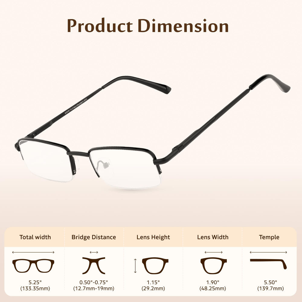 TruVision Readers detalle de montura metálica, resistencia y ligereza visual