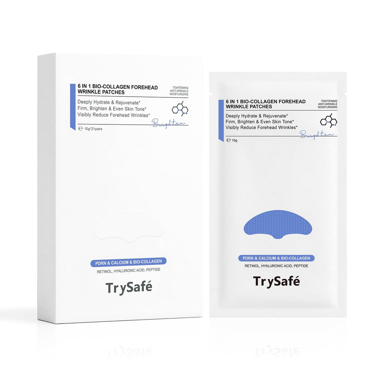 TrySafe envase frontal claro mostrando 21 pares y beneficios visibles